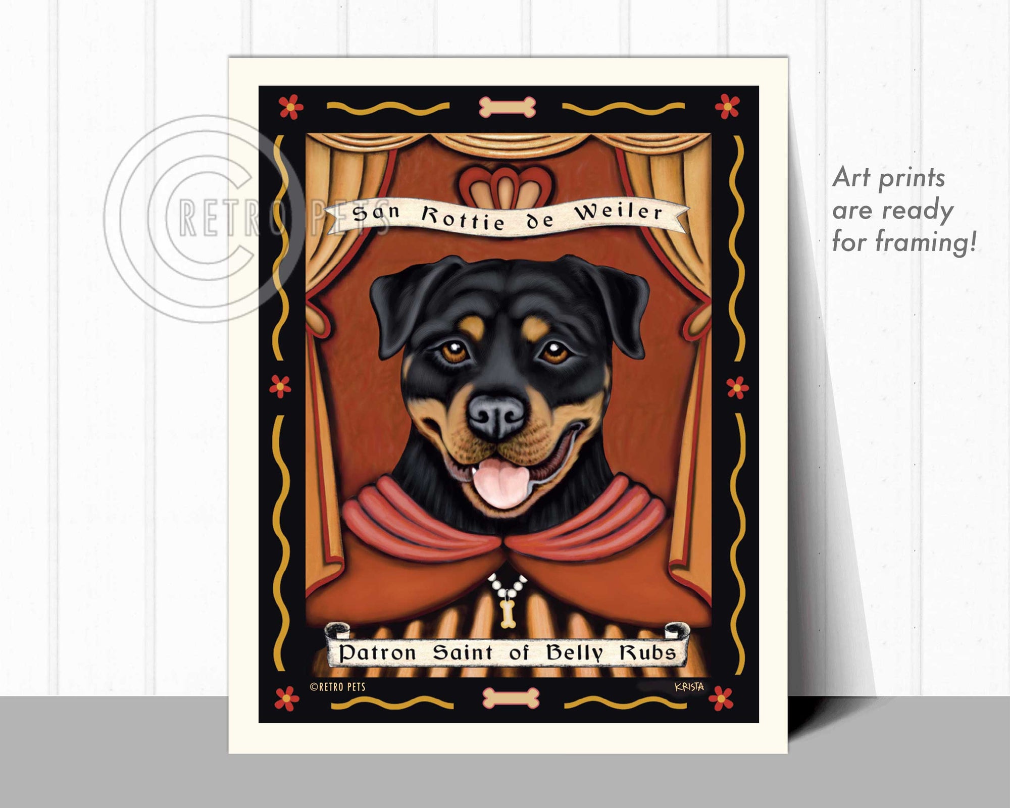Rottweiler Art "Patron Saint of Belly Rubs" Art Print by Krista Brooks