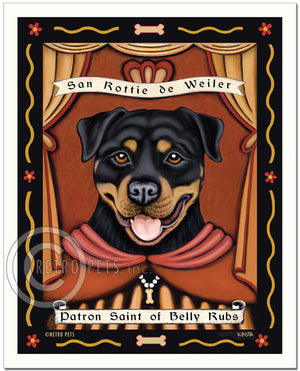 Rottweiler Art "Patron Saint of Belly Rubs" Patron Pooch Art Print by Krista Brooks