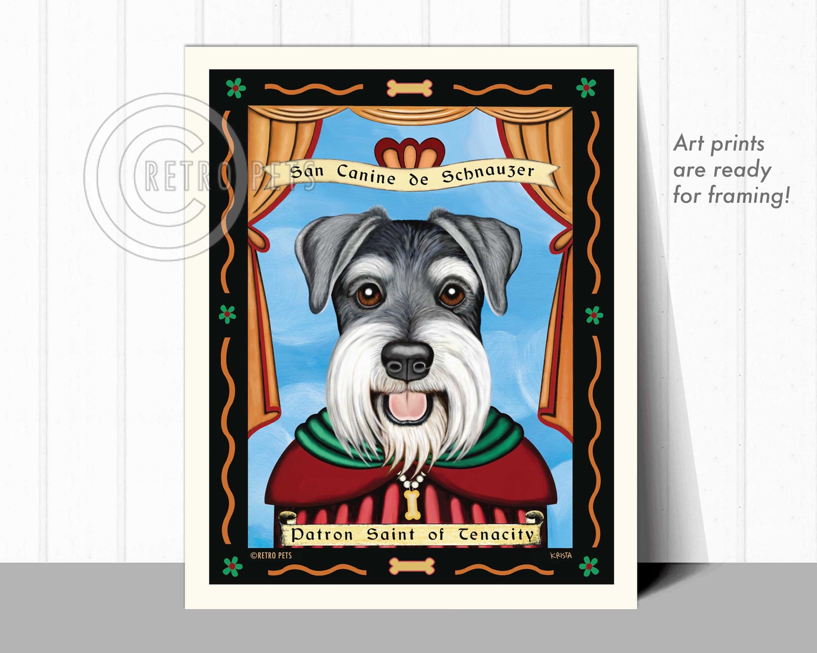 Schnauzer Art - Uncropped "Patron Saint of Tenacity" Art Print by Krista Brooks