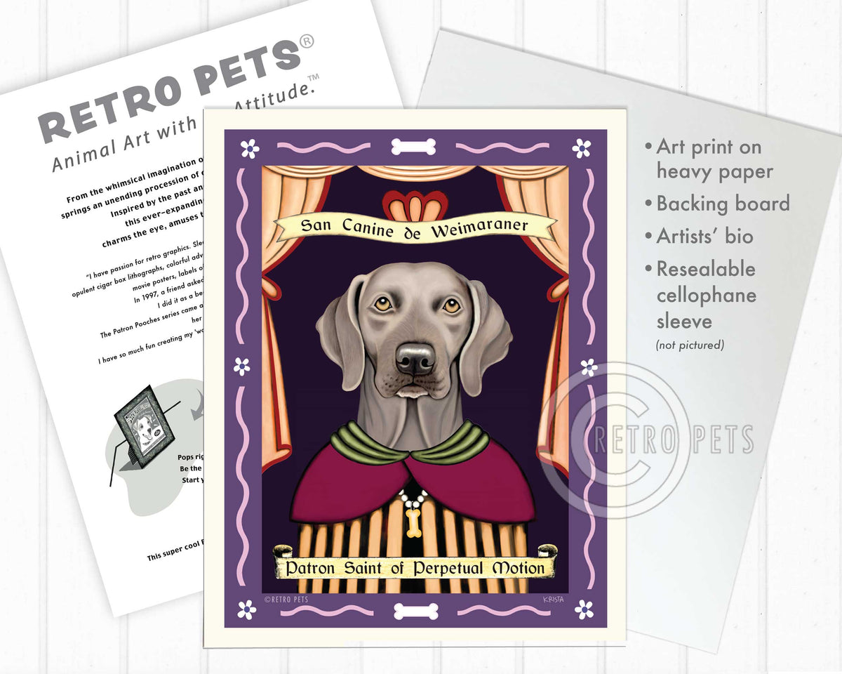 Weimaraner Art - Amber Eyes "Saint of Perpetual Motion" Art Print by Krista Brooks