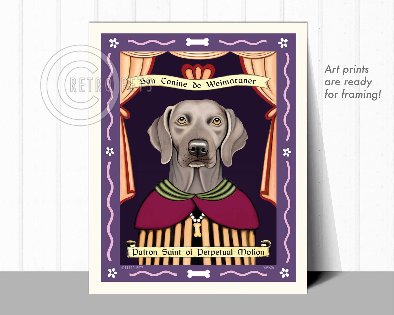 Weimaraner Art - Amber Eyes "Saint of Perpetual Motion" Art Print by Krista Brooks