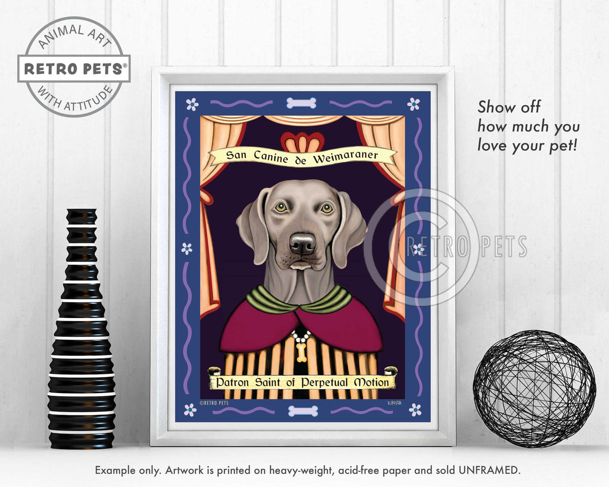 Weimaraner Art - Green Eyes "Saint of Perpetual Motion" Art Print by Krista Brooks