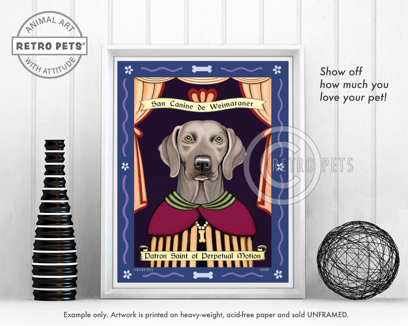 Weimaraner Art - Green Eyes "Saint of Perpetual Motion" Art Print by Krista Brooks