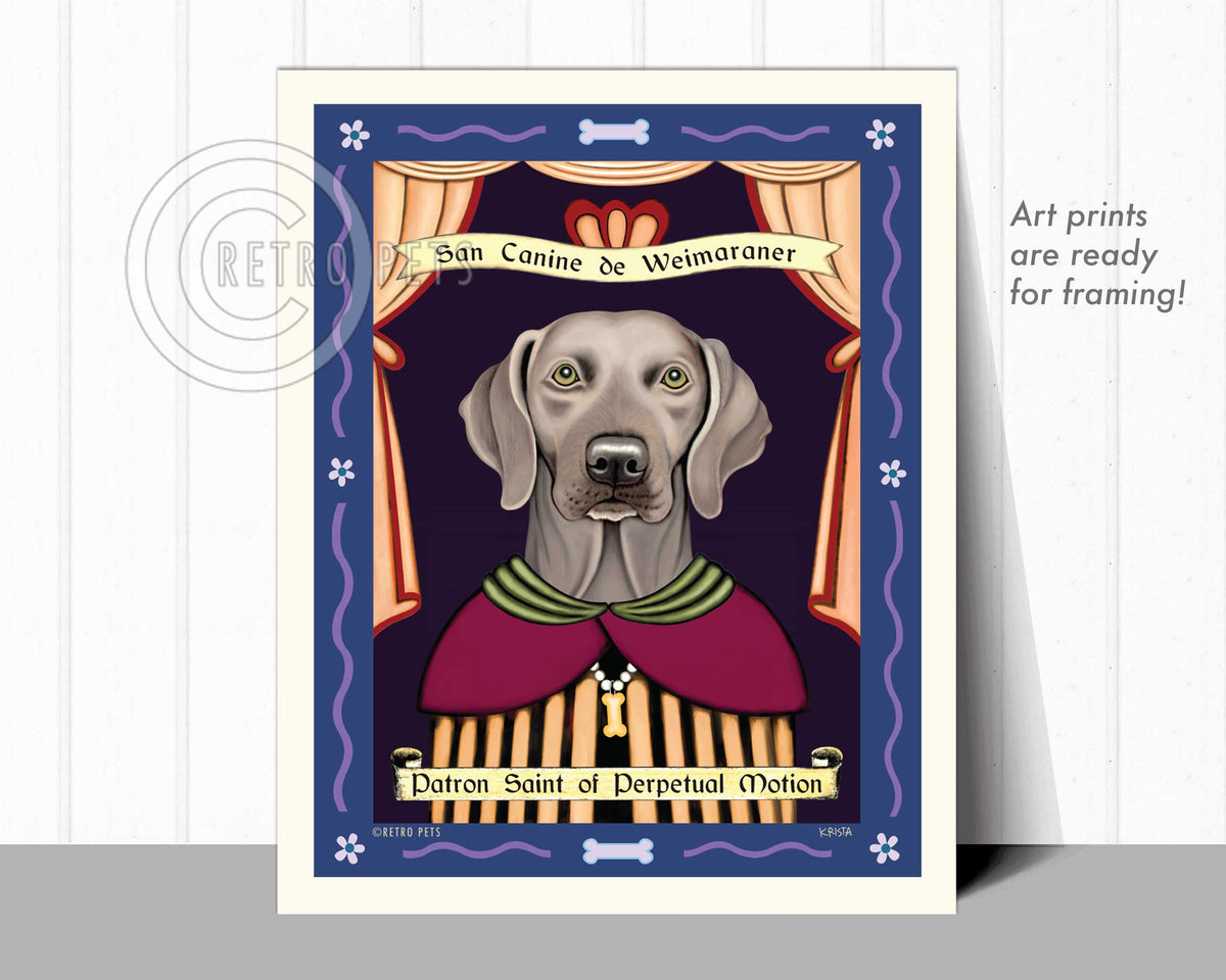 Weimaraner Art - Green Eyes "Saint of Perpetual Motion" Art Print by Krista Brooks