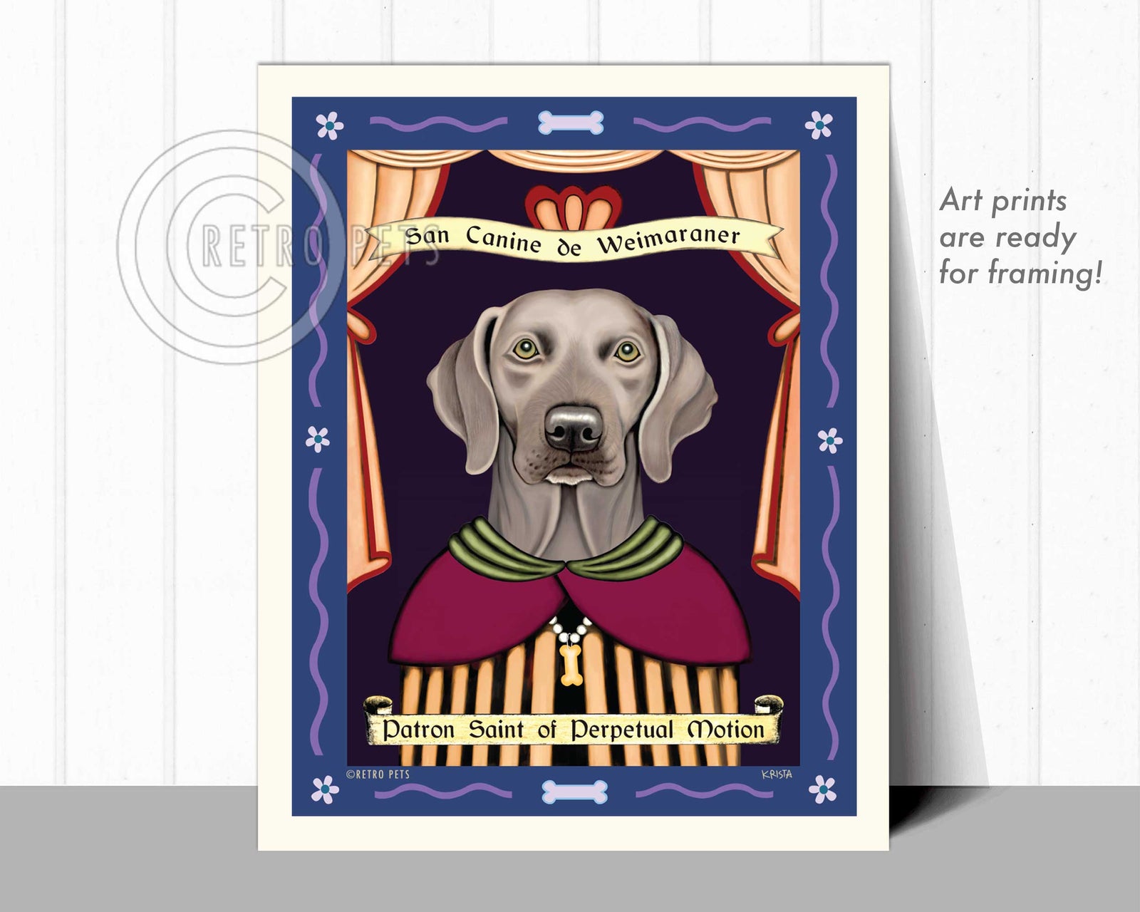 Weimaraner Art - Green Eyes "Saint of Perpetual Motion" Art Print by Krista Brooks