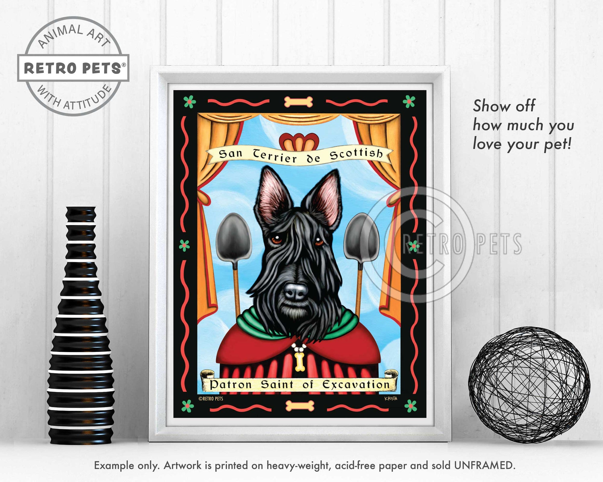 Cute Scottish Terrier Art Prints & Greeting Cards Online - Retro