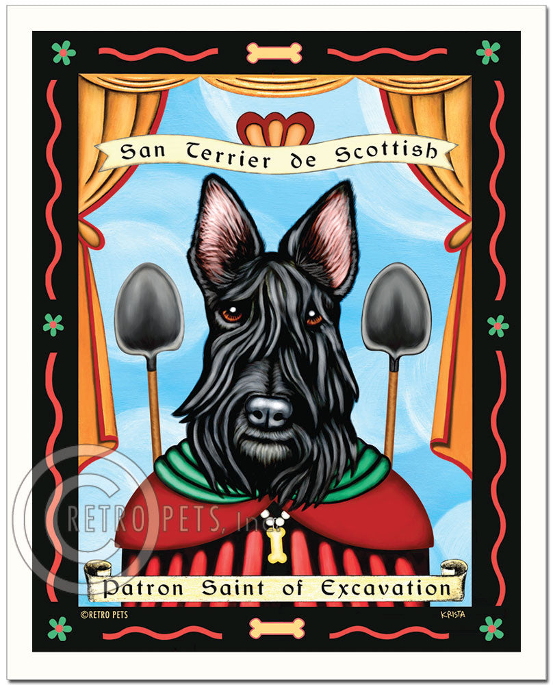 Scottish Terrier Art "Saint of Excavation" Paptron Pooch Art Print by Krista Brooks