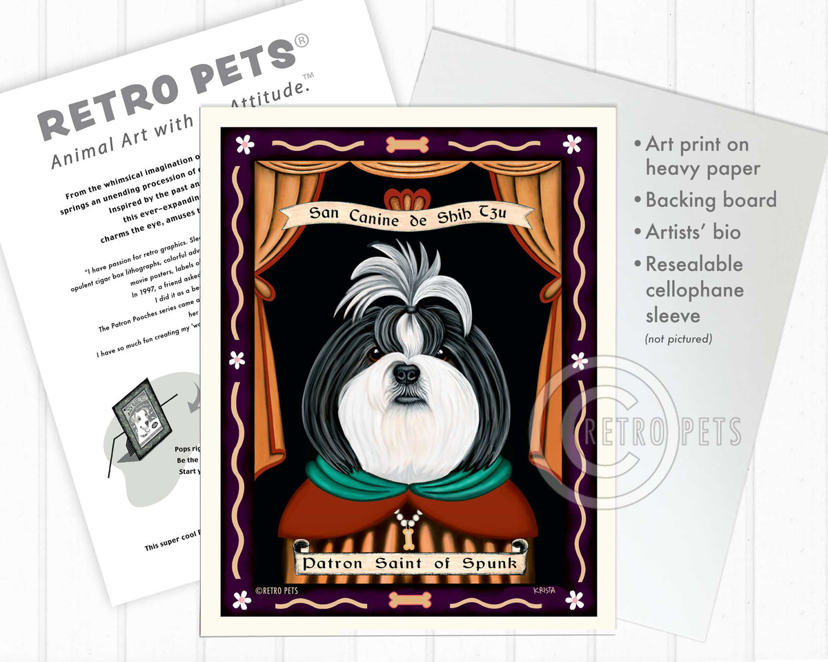Shih-Tzu Art - B/W "Saint of Ankle Spunk" Art Print by Krista Brooks