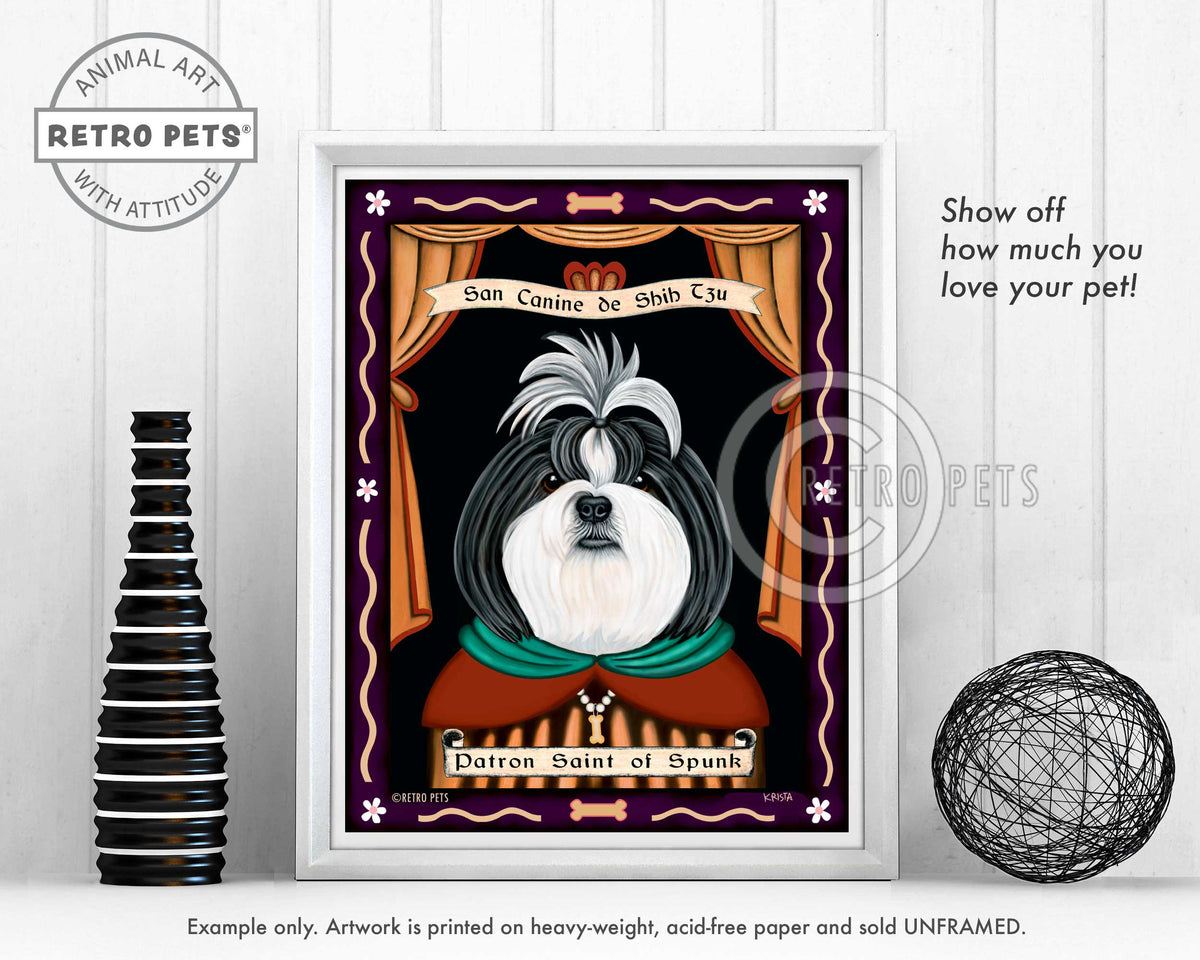Shih-Tzu Art - B/W "Saint of Ankle Spunk" Art Print by Krista Brooks