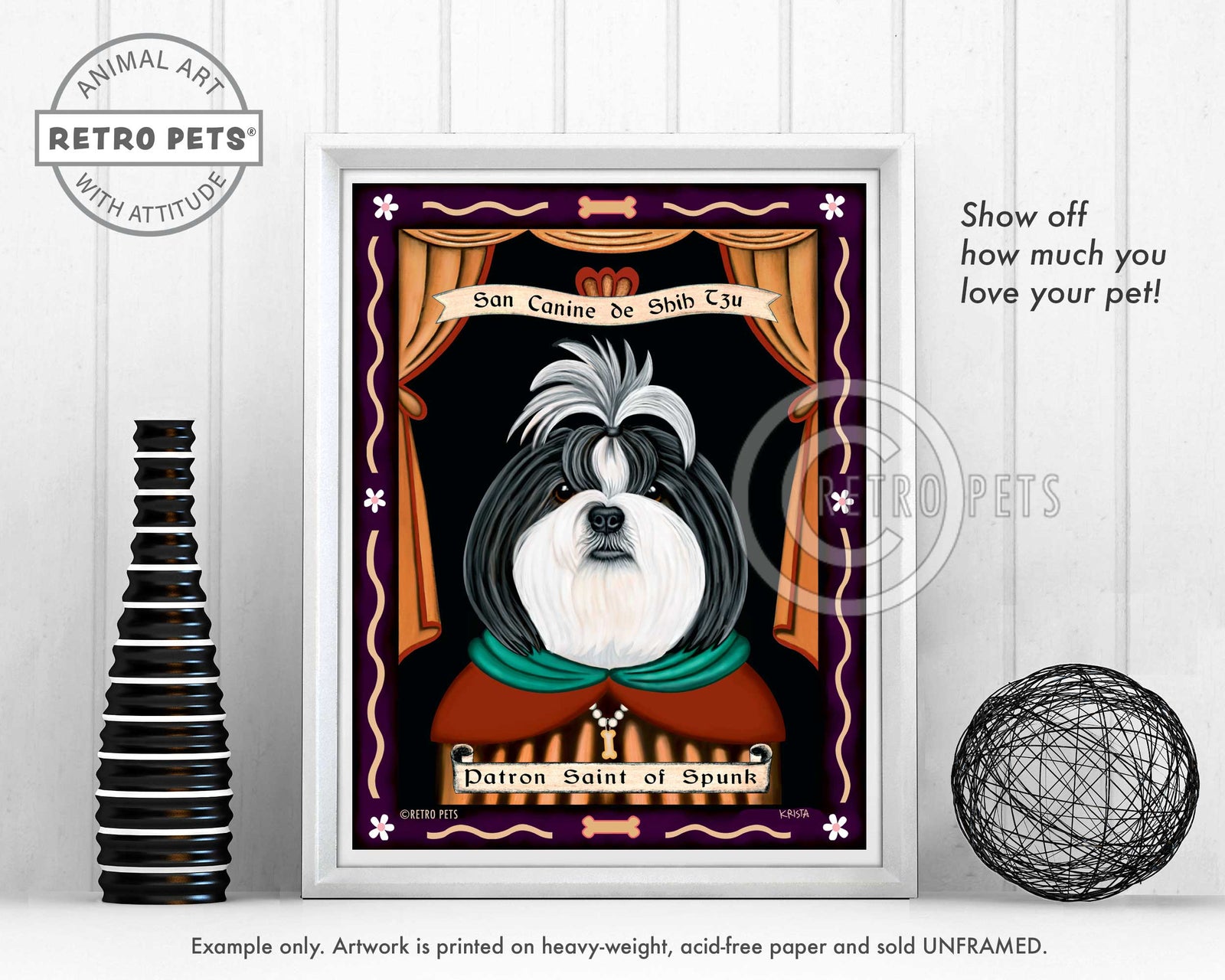 Shih-Tzu Art - B/W "Saint of Ankle Spunk" Art Print by Krista Brooks