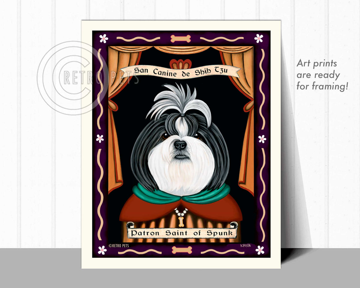 Shih-Tzu Art - B/W "Saint of Ankle Spunk" Art Print by Krista Brooks