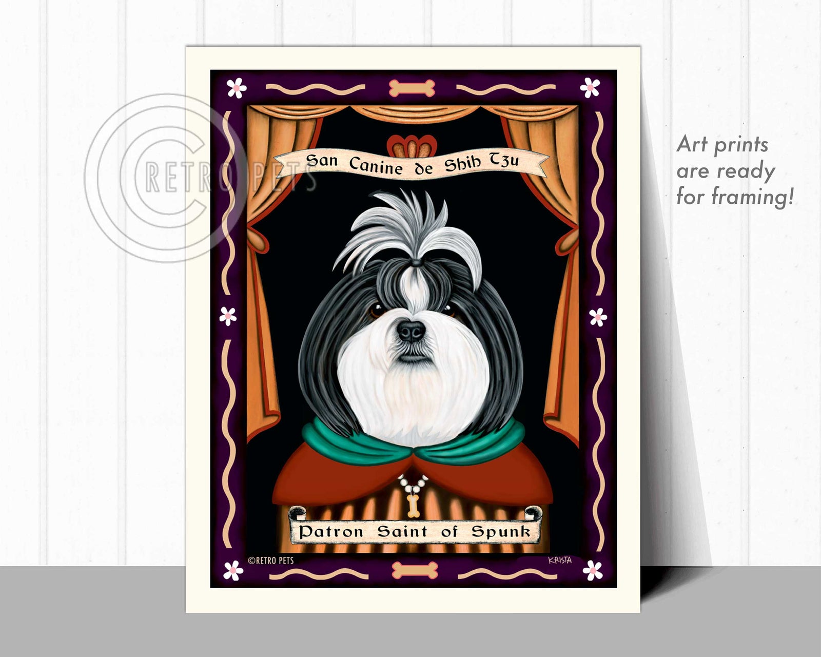 Shih-Tzu Art - B/W "Saint of Ankle Spunk" Art Print by Krista Brooks