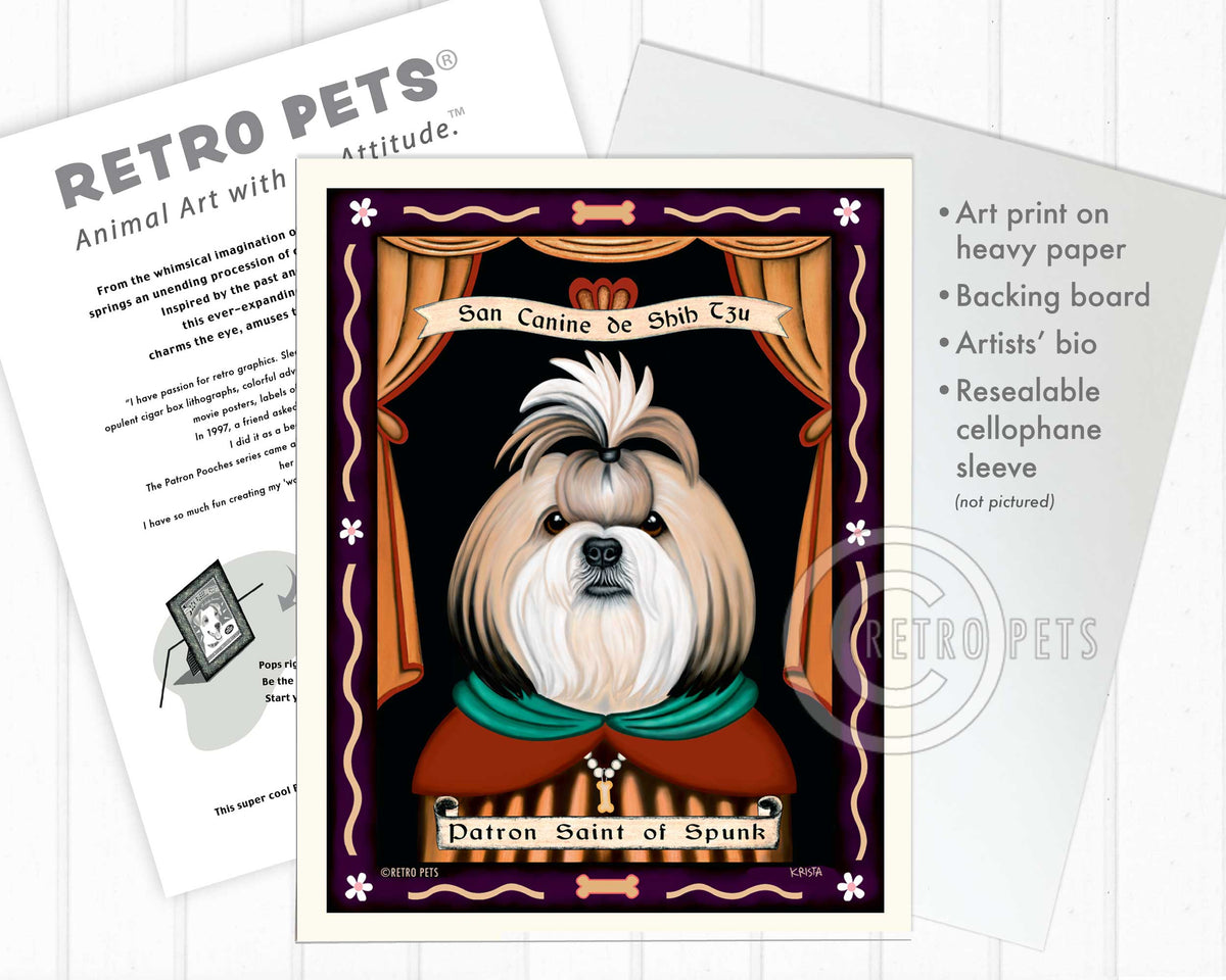 Shih-Tzu Art - Blonde & White "Saint of Ankle Spunk" Art Print by Krista Brooks
