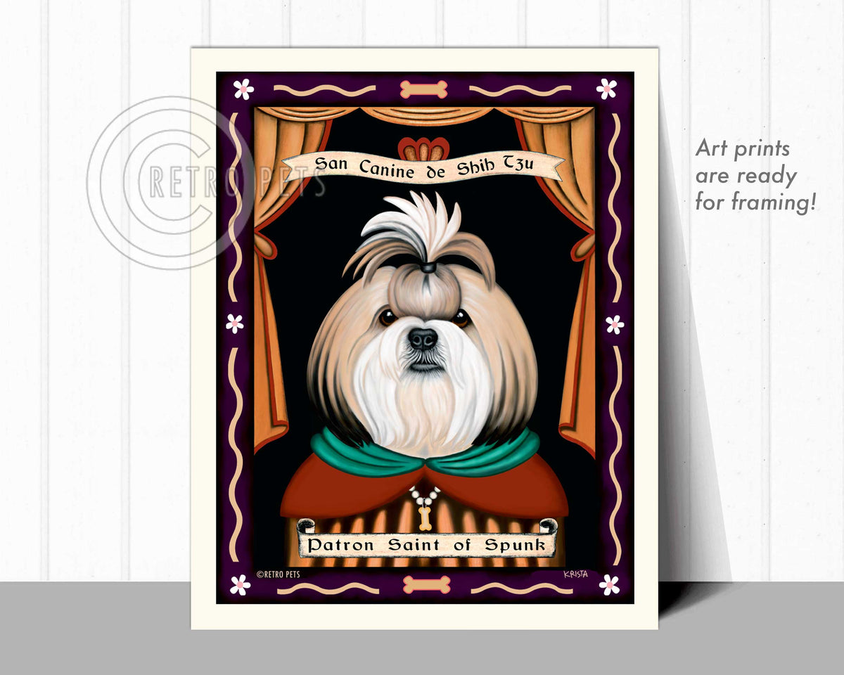 Shih-Tzu Art - Blonde & White "Saint of Ankle Spunk" Art Print by Krista Brooks
