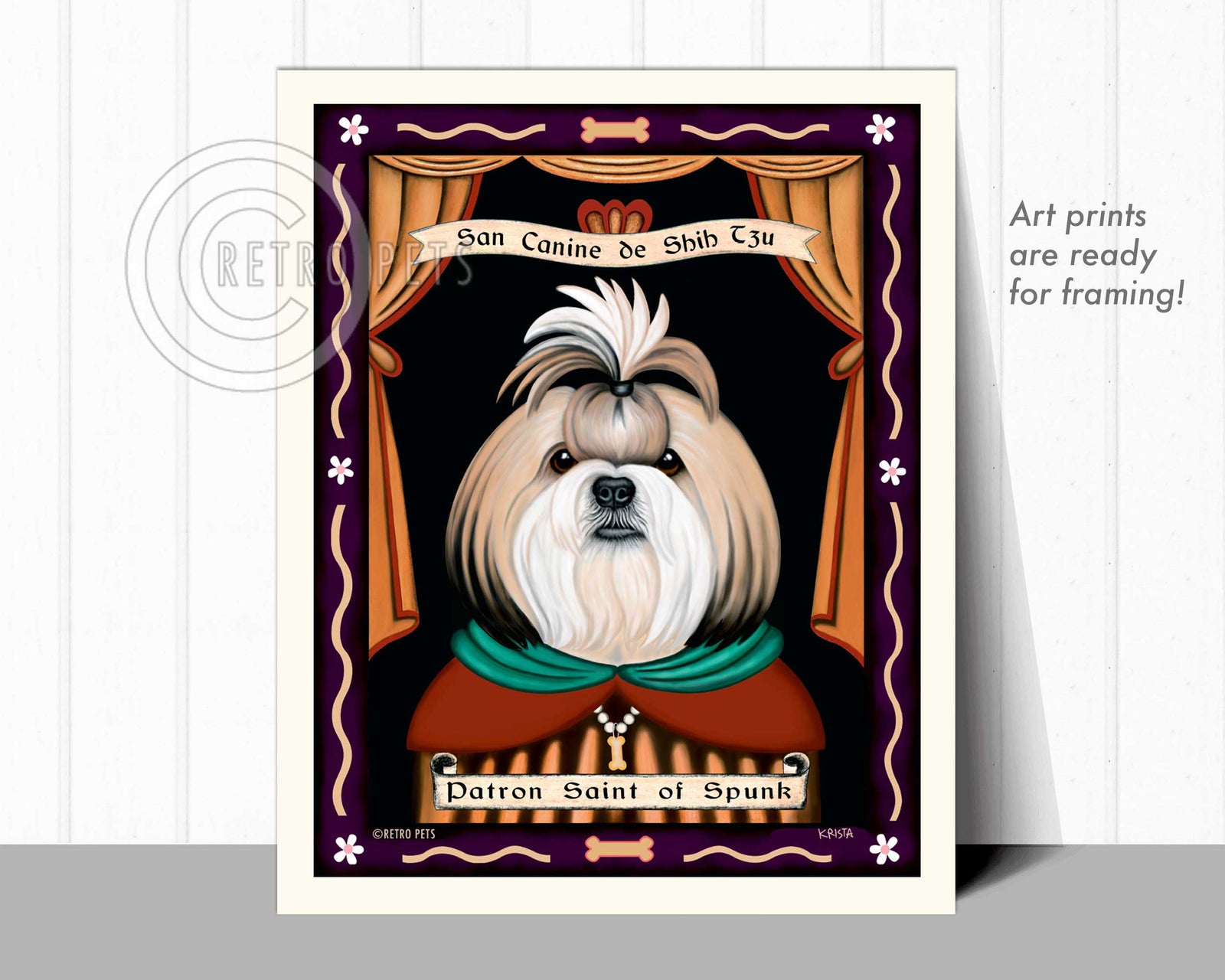 Shih-Tzu Art - Blonde & White "Saint of Ankle Spunk" Art Print by Krista Brooks