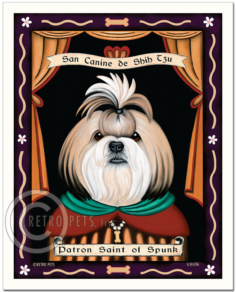 Shih-Tzu Art "Saint of Ankle Spunk" Blonde & White Patron Pooch Art Print by Krista Brooks