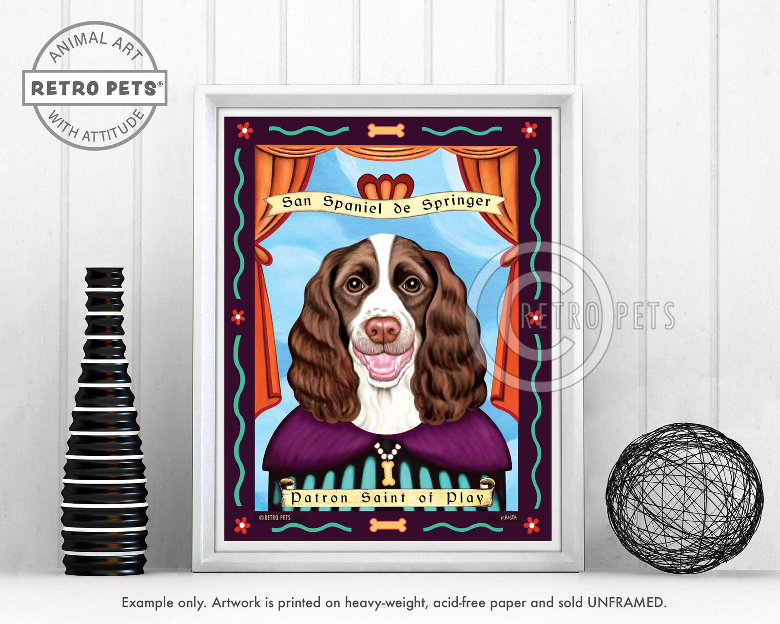 Springer Spaniel Art - Liver & White "Patron Saint of Play" Art Print by Krista Brooks