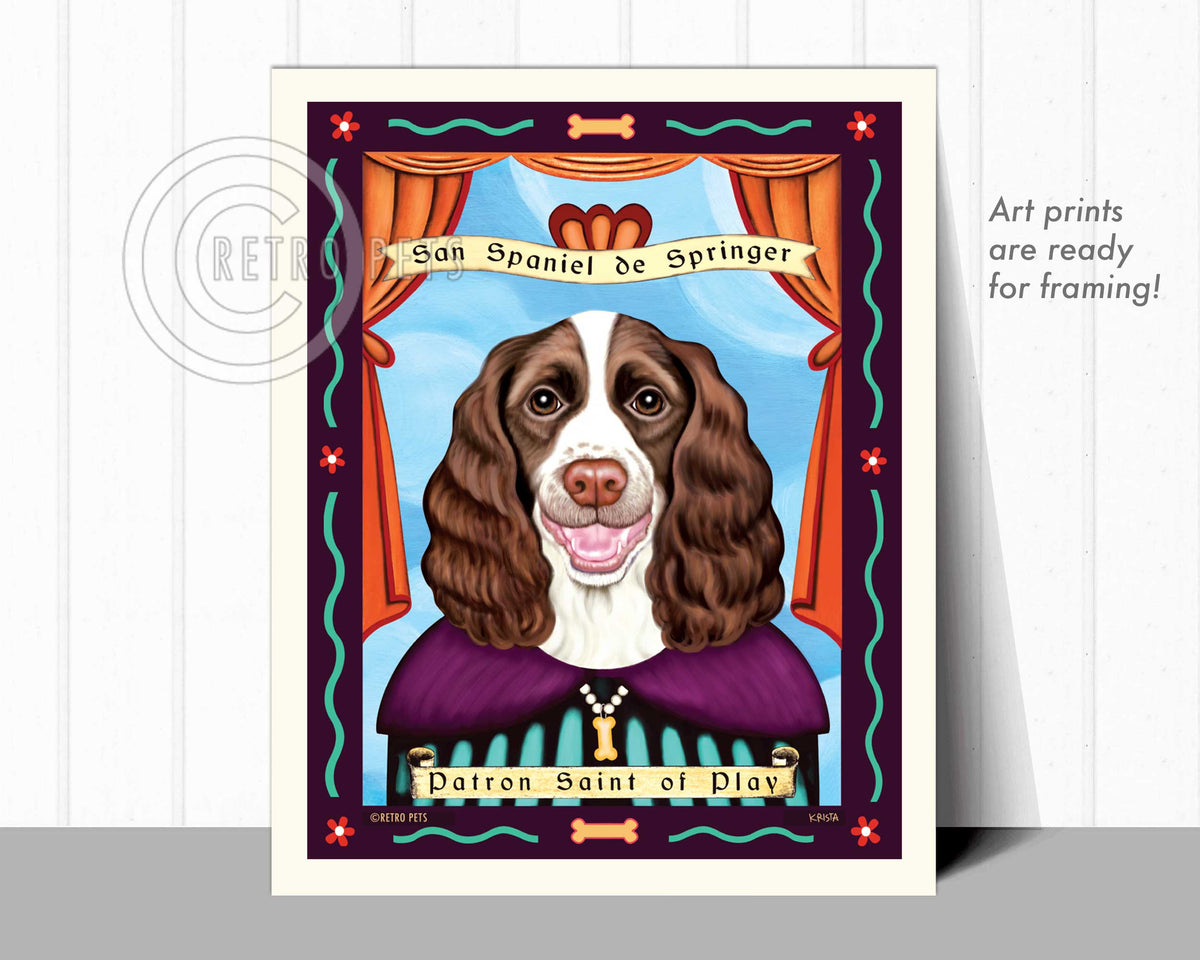 Springer Spaniel Art - Liver & White "Patron Saint of Play" Art Print by Krista Brooks