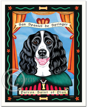 Springer Spaniel Art - B/W "Patron Saint of Play" Art Print by Krista Brooks
