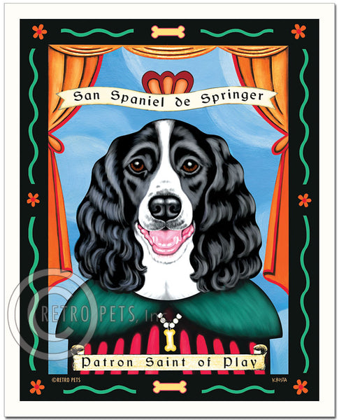 Springer Spaniel Art - B/W "Patron Saint of Play" Art Print by Krista Brooks