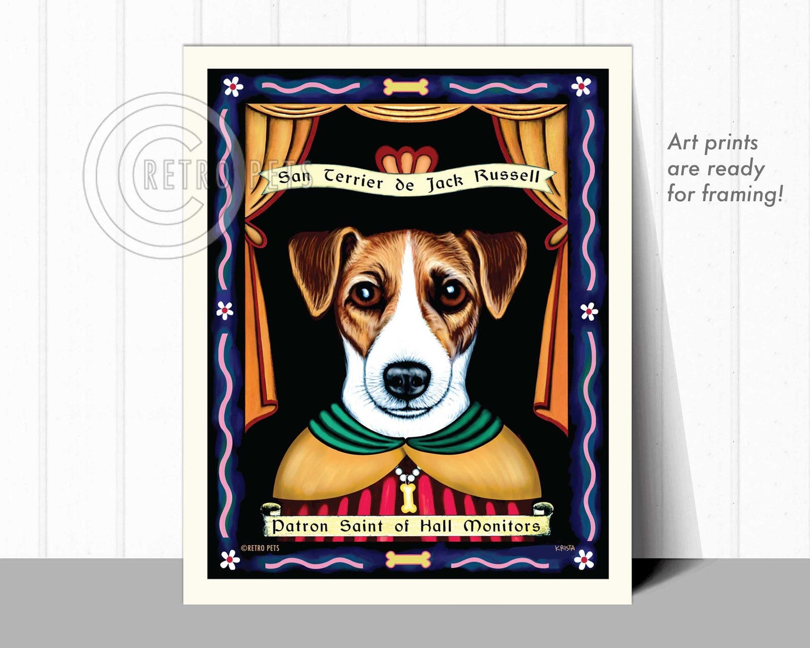 Jack Russell Art "Patron Saint of Hall Monitors" Art Print by Krista Brooks
