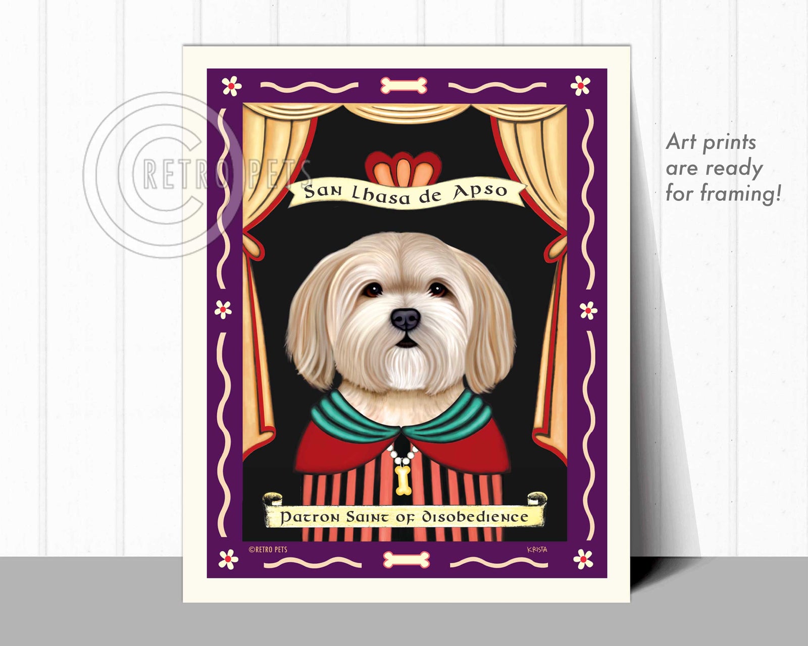 Lhasa Apso Art "Patron Saint of Disobedience" Art Print by Krista Brooks