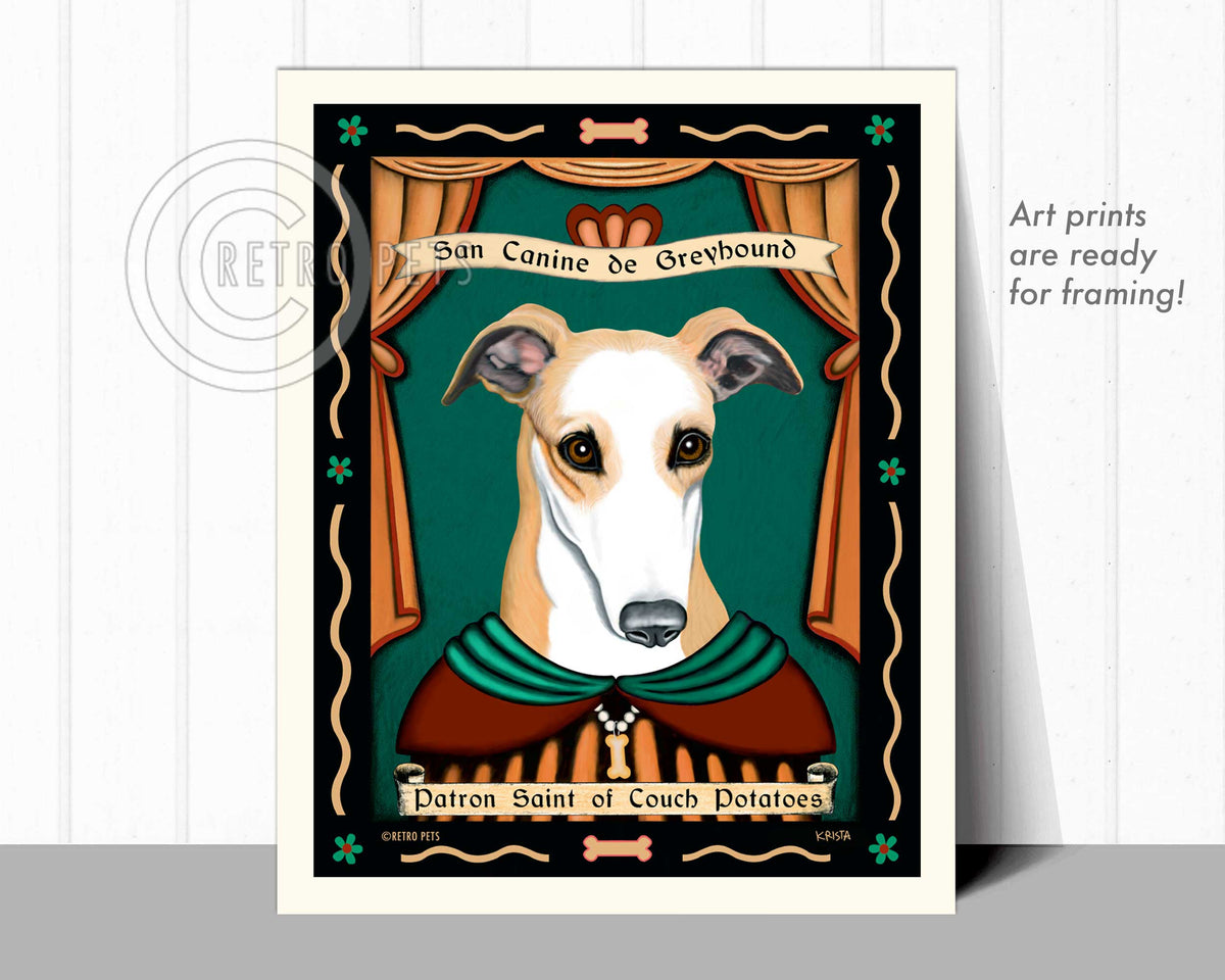 Greyhound Art "Patron Saint of Couch Potatoes" Art Print by Krista Brooks