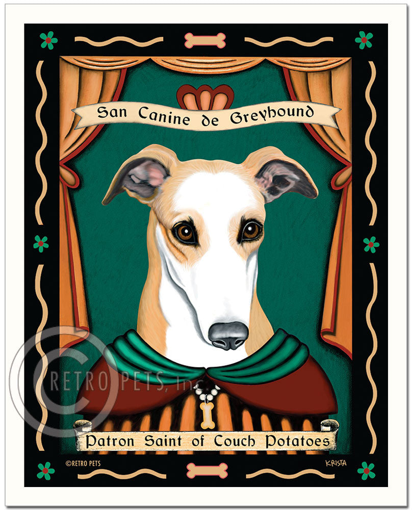Greyhound Art "Patron Saint of Couch Potatoes" Art Print by Krista Brooks