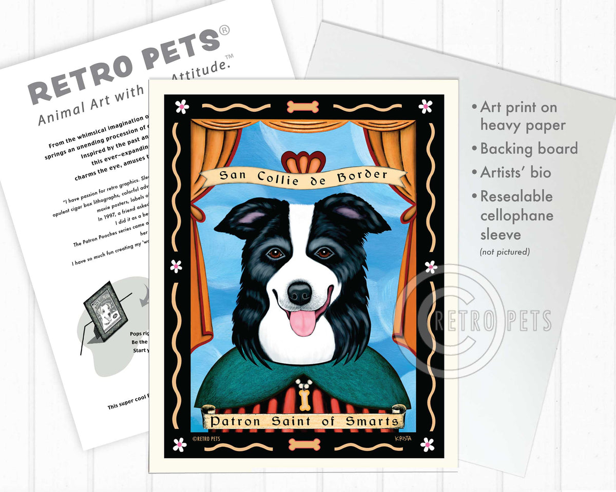 Border Collie Wall Art | Art Print by Krista Brooks | Retro Pets Art