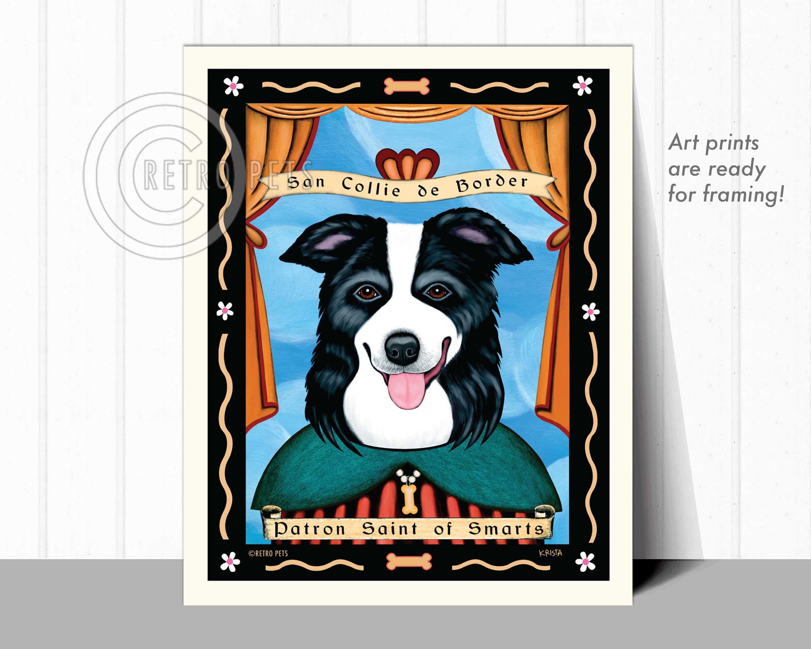 Border Collie Wall Art | Art Print by Krista Brooks | Retro Pets Art