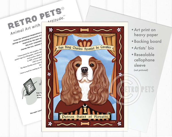 Cavalier Spaniel Art | "Patron Saint of Royalty" | Retro Pets Art