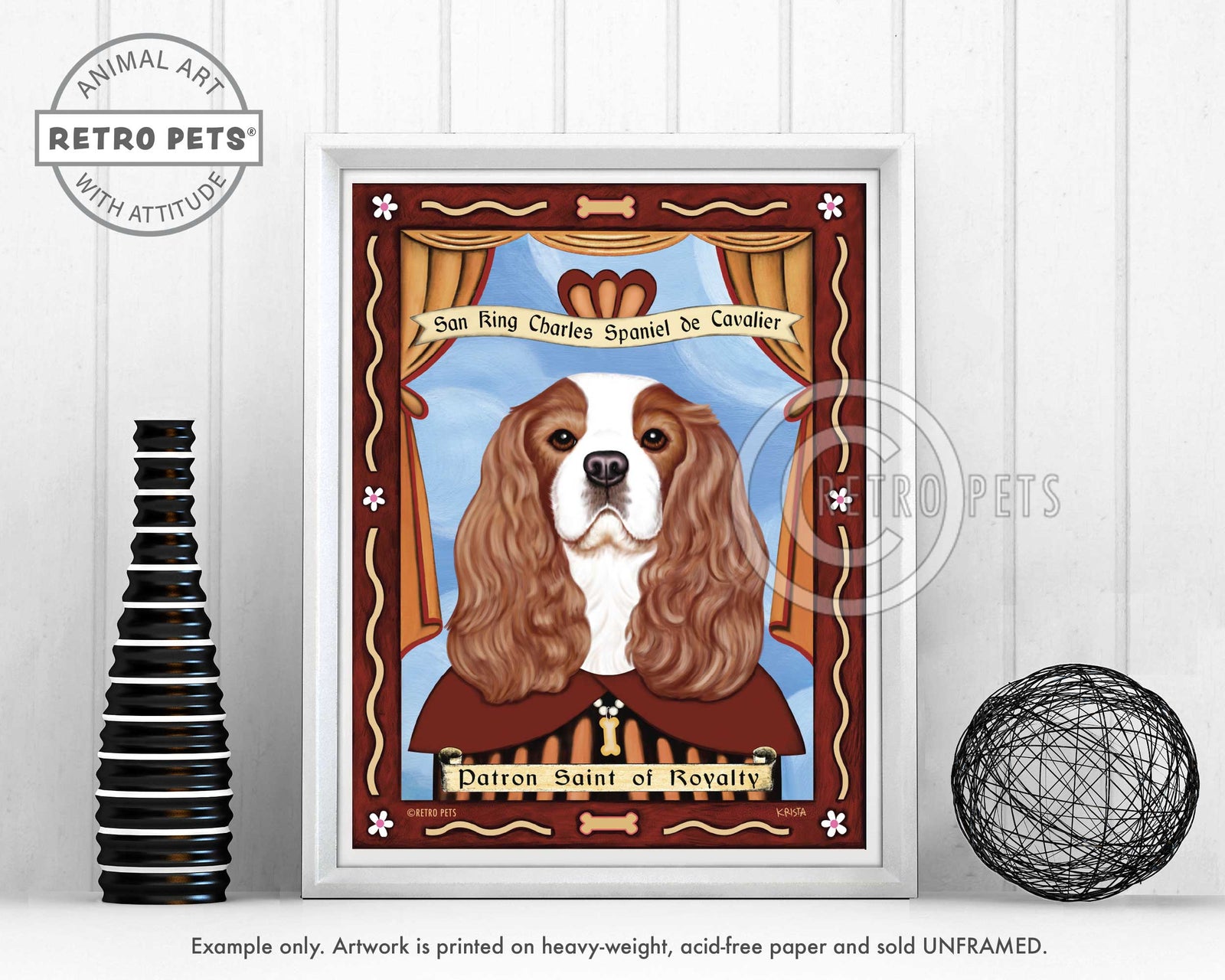 Cavalier Spaniel Art | "Patron Saint of Royalty" | Retro Pets Art