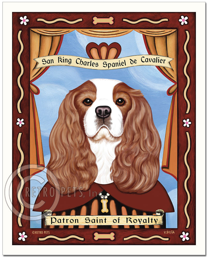 Cavalier Spaniel Art | "Patron Saint of Royalty" | Retro Pets Art