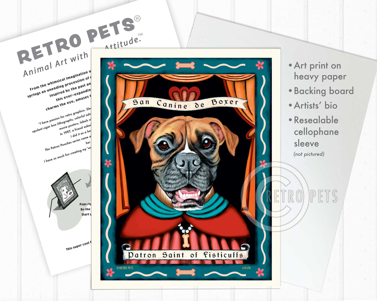 Boxer Dog Art | "Patron Saint of Fisticuffs" | Retro Pets Art