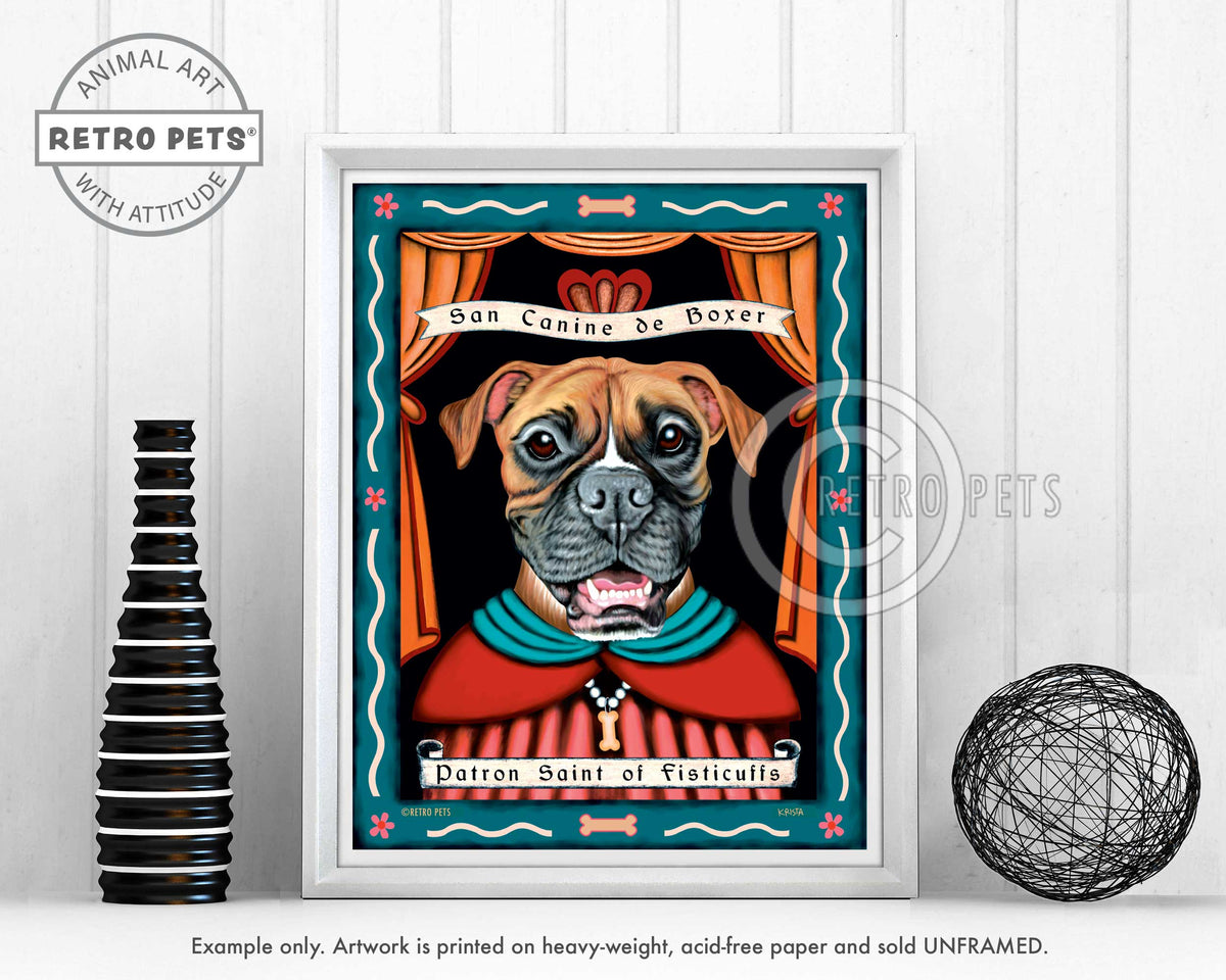 Boxer Dog Art | "Patron Saint of Fisticuffs" | Retro Pets Art