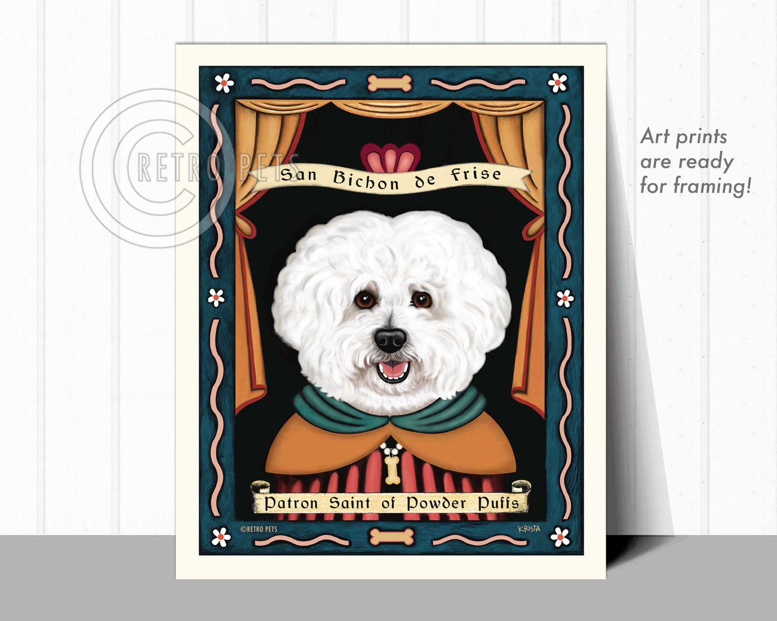 Bichon Frise Art "Patron Saint of Powder Puffs" Art Print by Krista Brooks