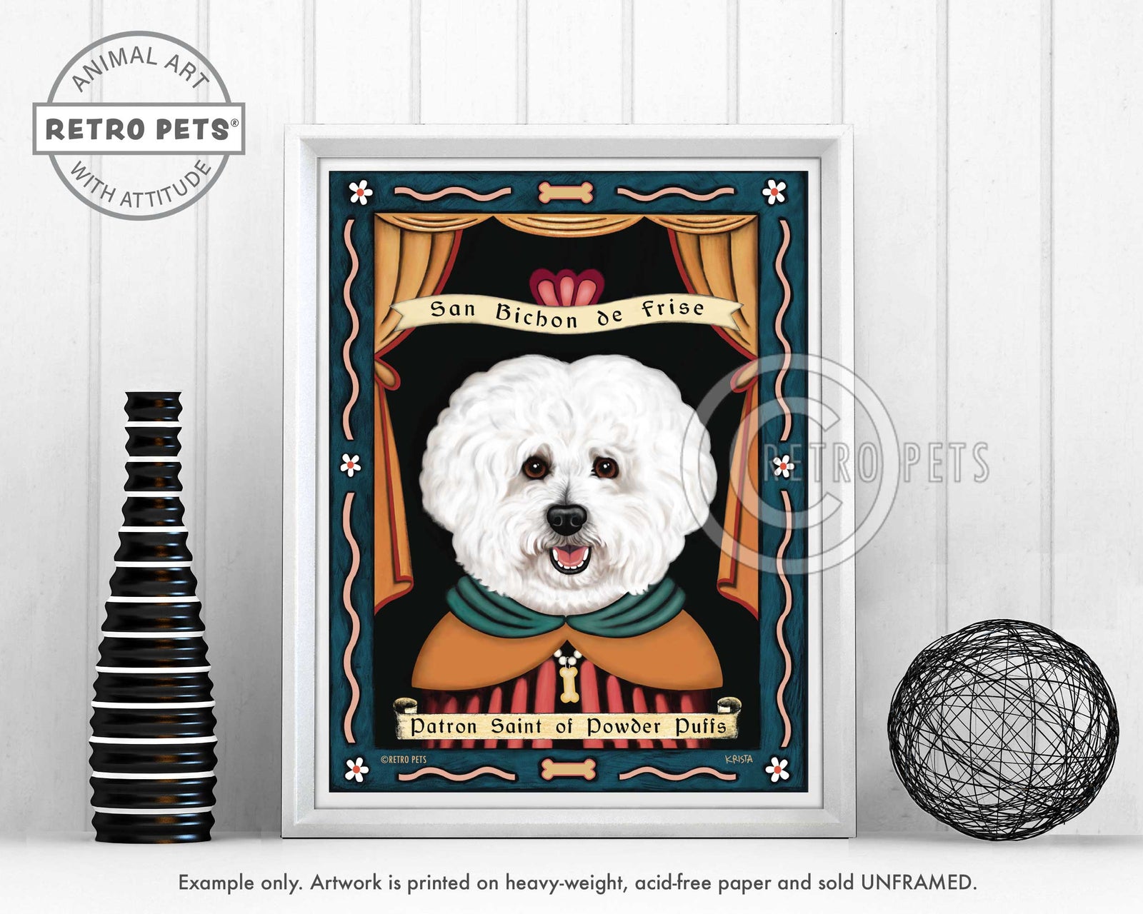 Bichon Frise Art "Patron Saint of Powder Puffs" Art Print by Krista Brooks