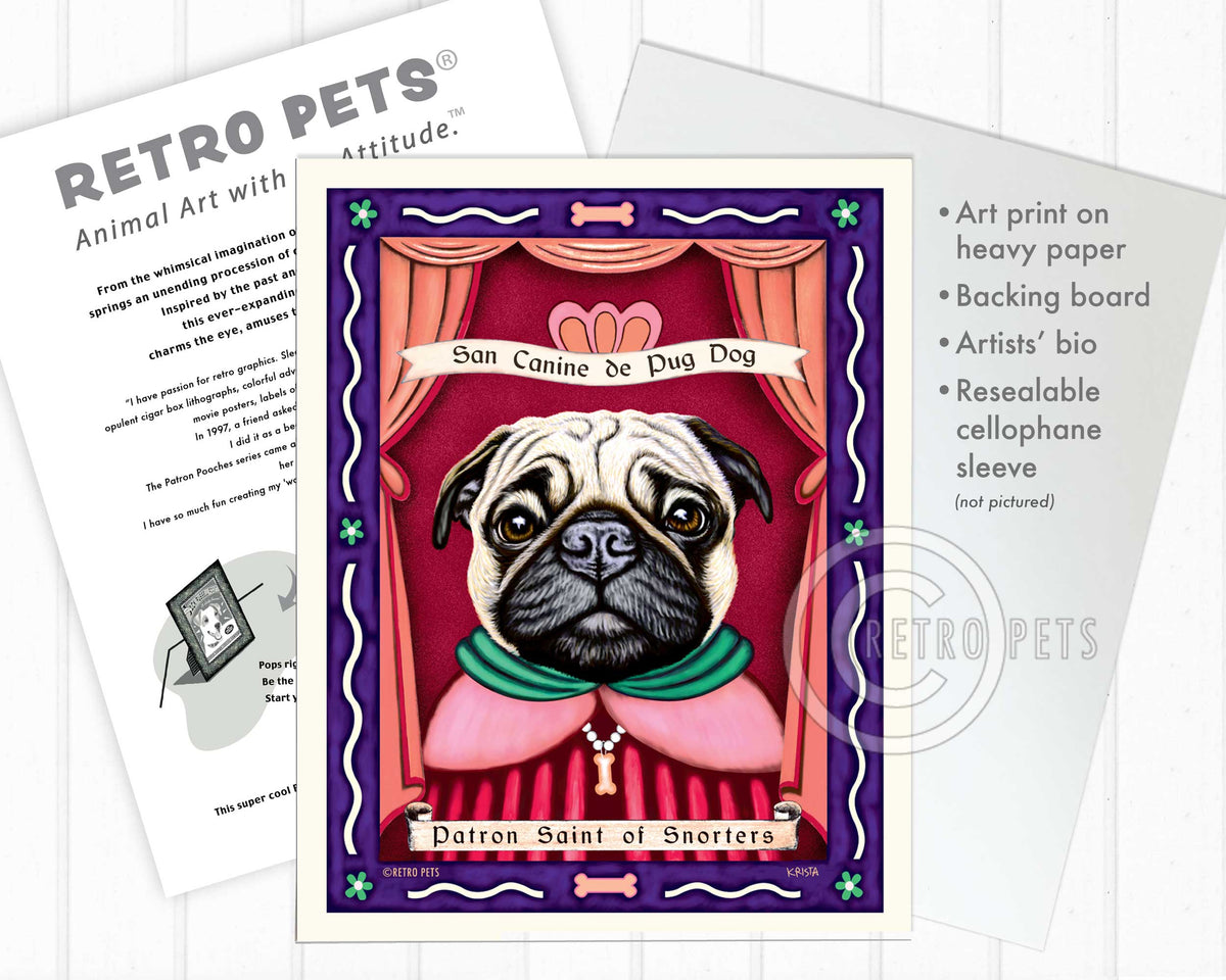 Pug Art "Patron Saint of Snorters" Art Print by Krista Brooks