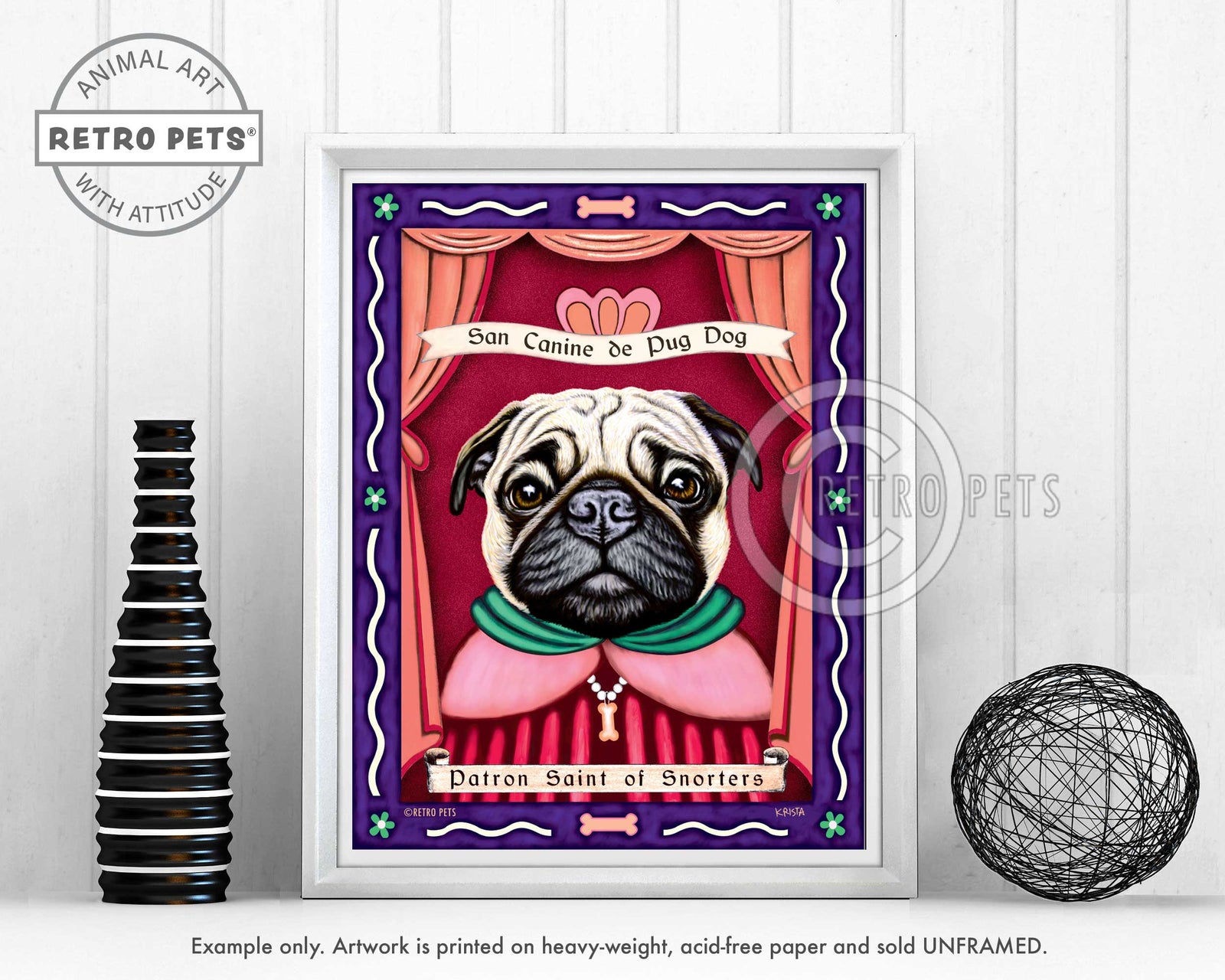 Pug Art "Patron Saint of Snorters" Art Print by Krista Brooks