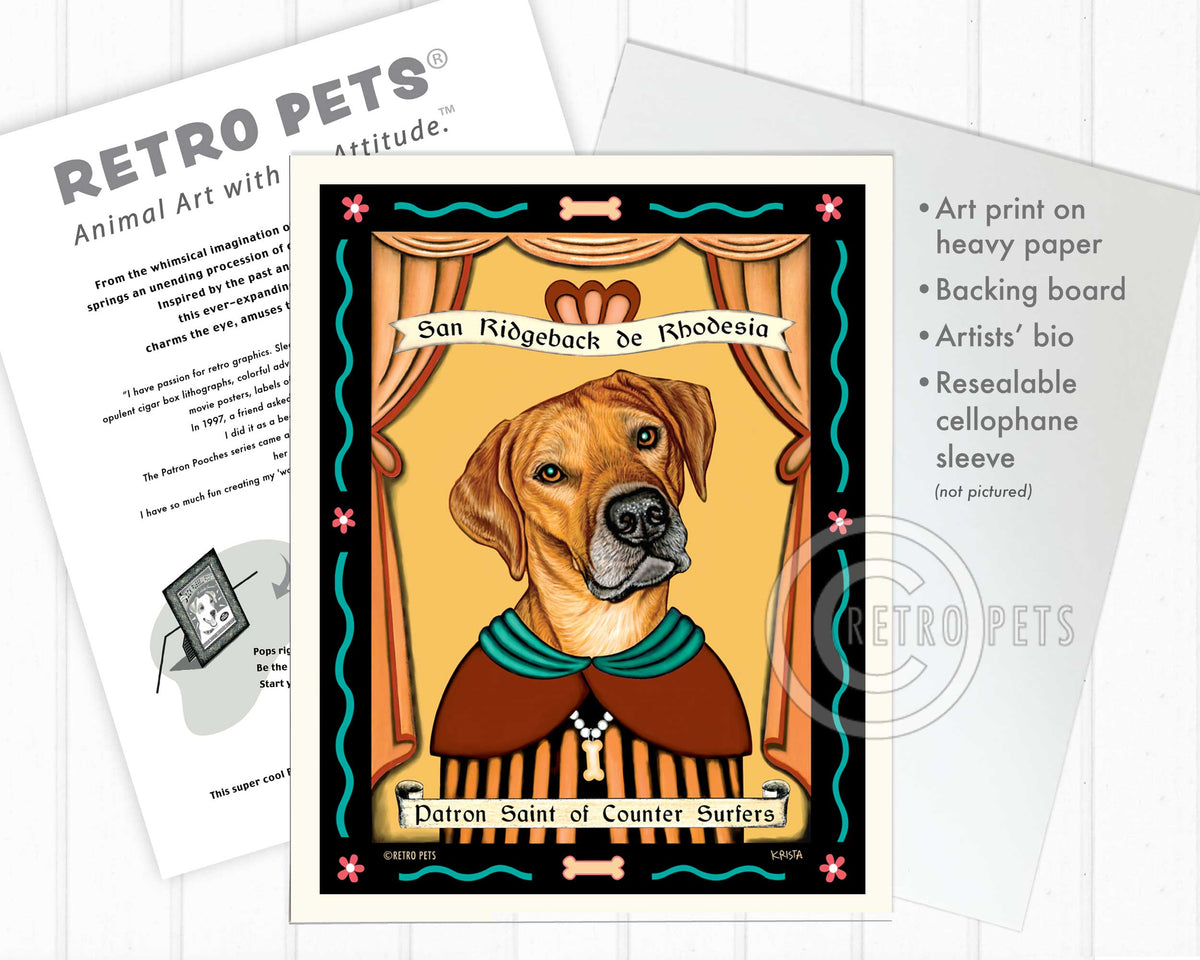 Rhodesian Ridgeback Art "Patron Saint of Counter Surfers" Art Print by Krista Brooks