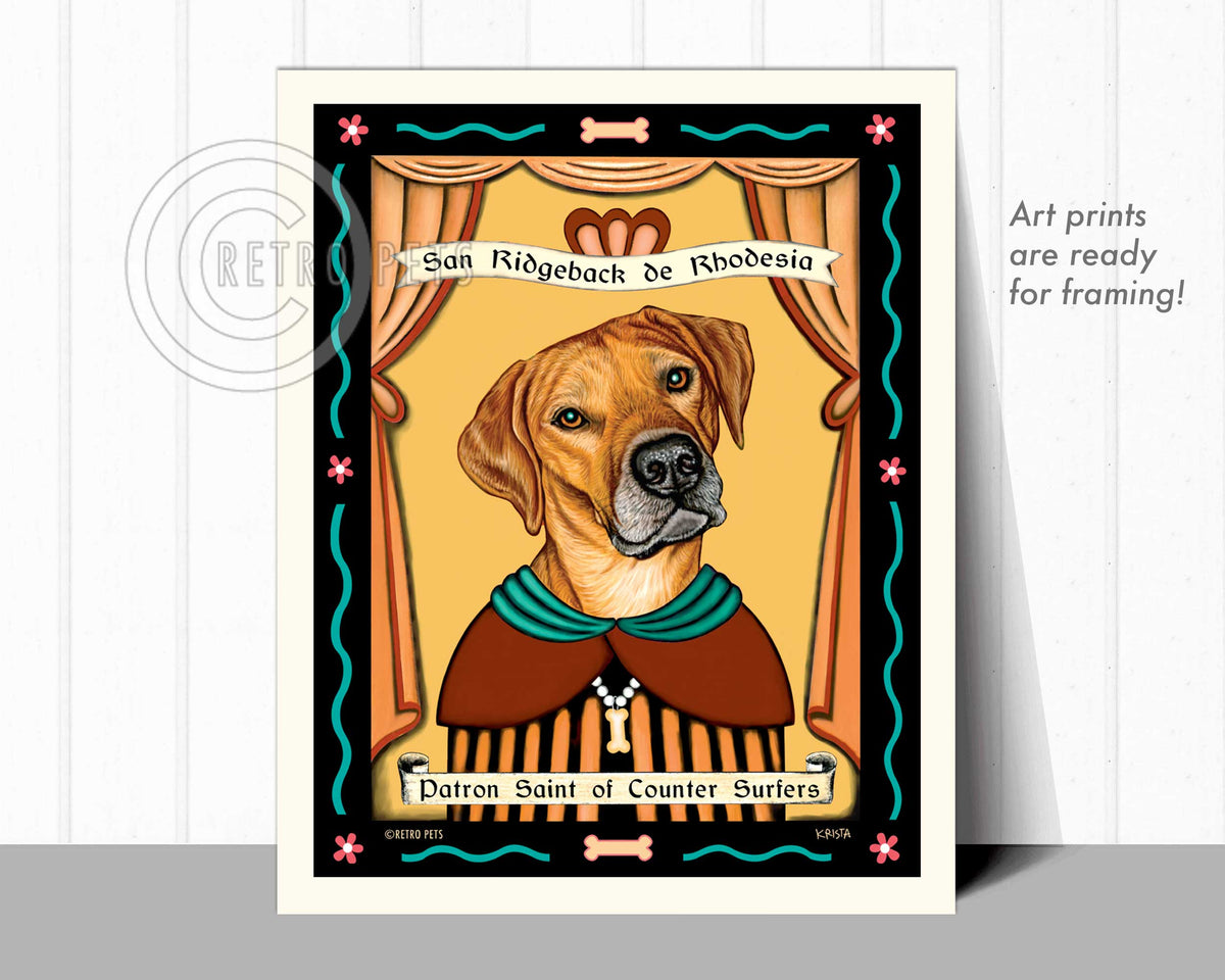Rhodesian Ridgeback Art "Patron Saint of Counter Surfers" Art Print by Krista Brooks