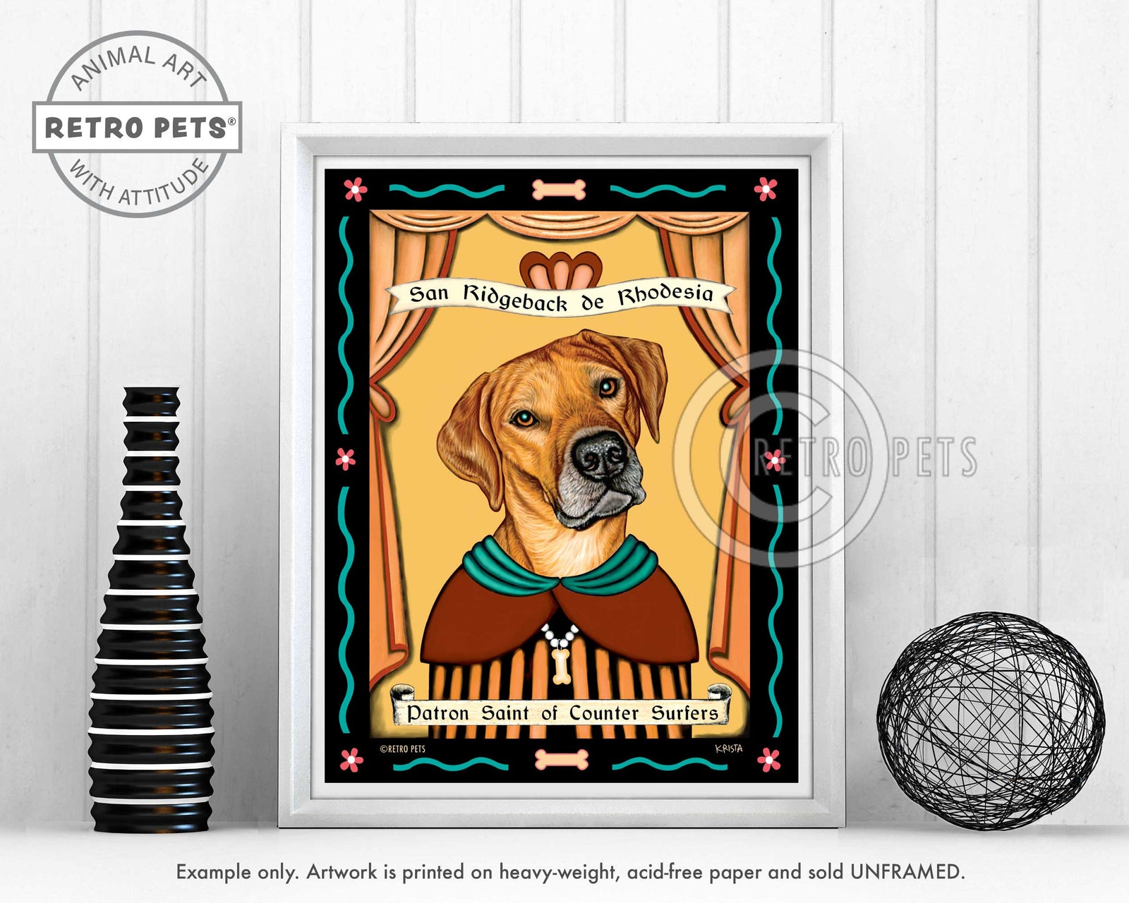 Rhodesian Ridgeback Art "Patron Saint of Counter Surfers" Art Print by Krista Brooks
