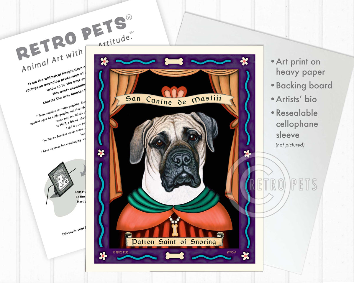 Mastiff Art "Patron Saint of Snoring" Art Print by Krista Brooks