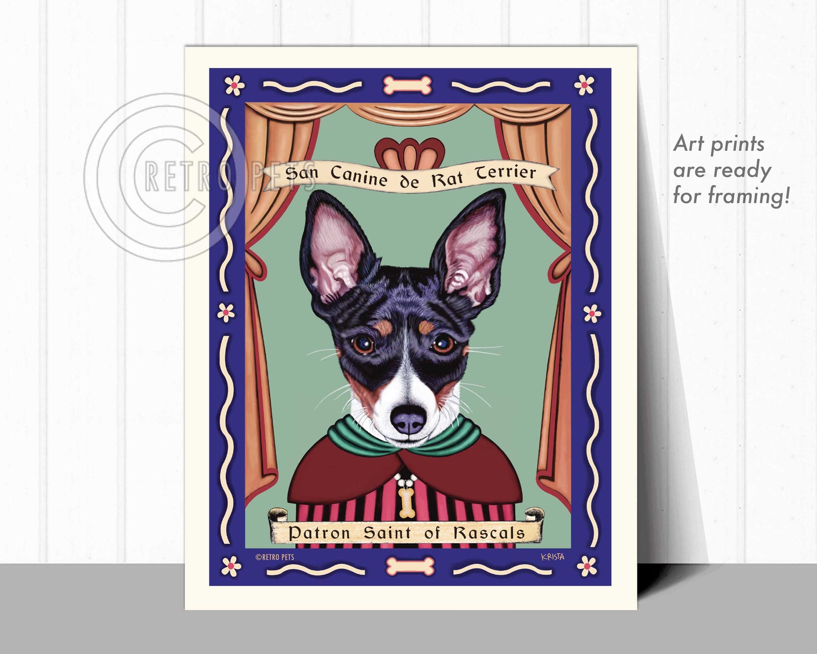 Rat Terrier Art "Patron Saint of Rascals" Art Print by Krista Brooks