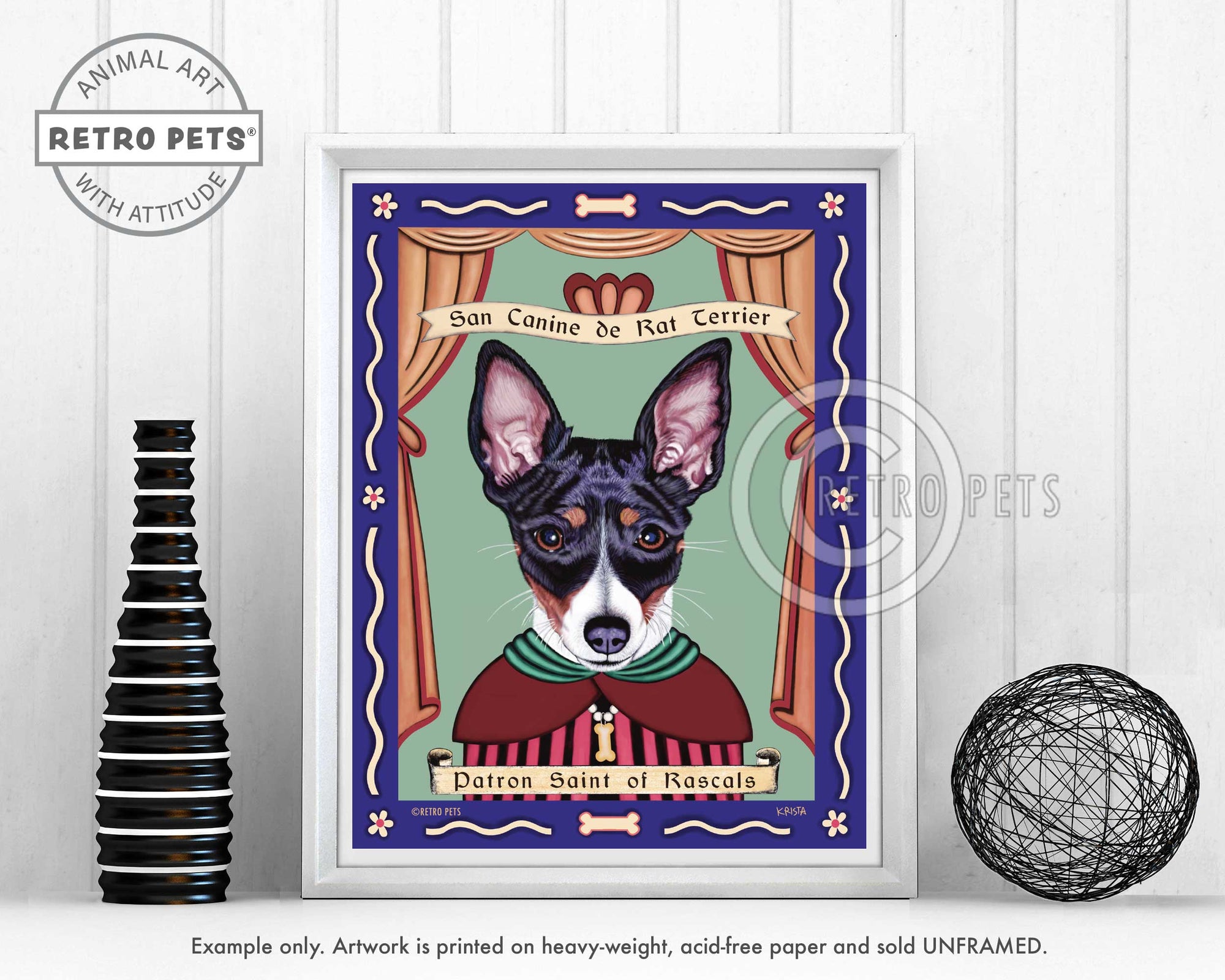 Rat Terrier Art "Patron Saint of Rascals" Art Print by Krista Brooks