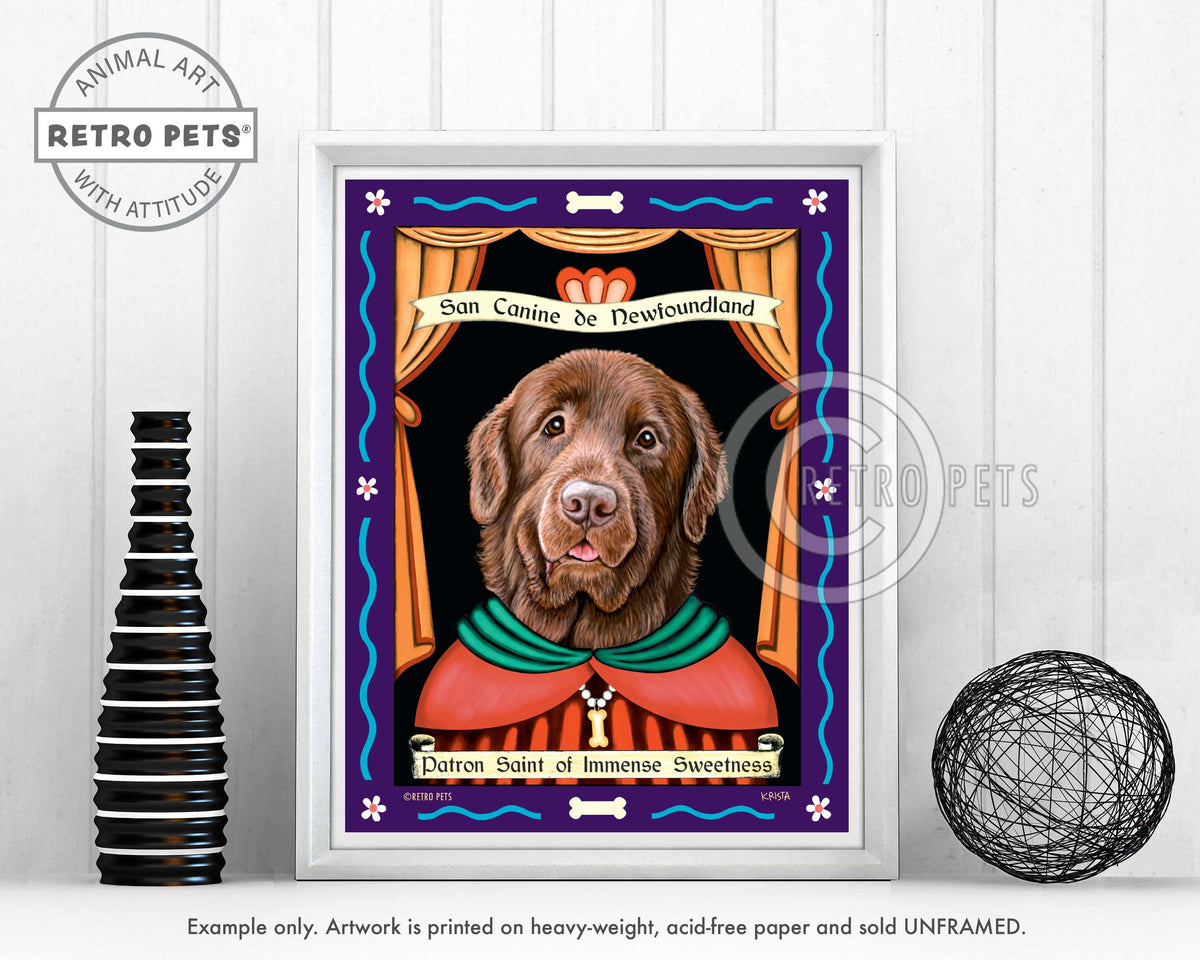 Newfoundland Art - Brown "Patron Saint of Immense Sweetness" Art Print by Krista Brooks