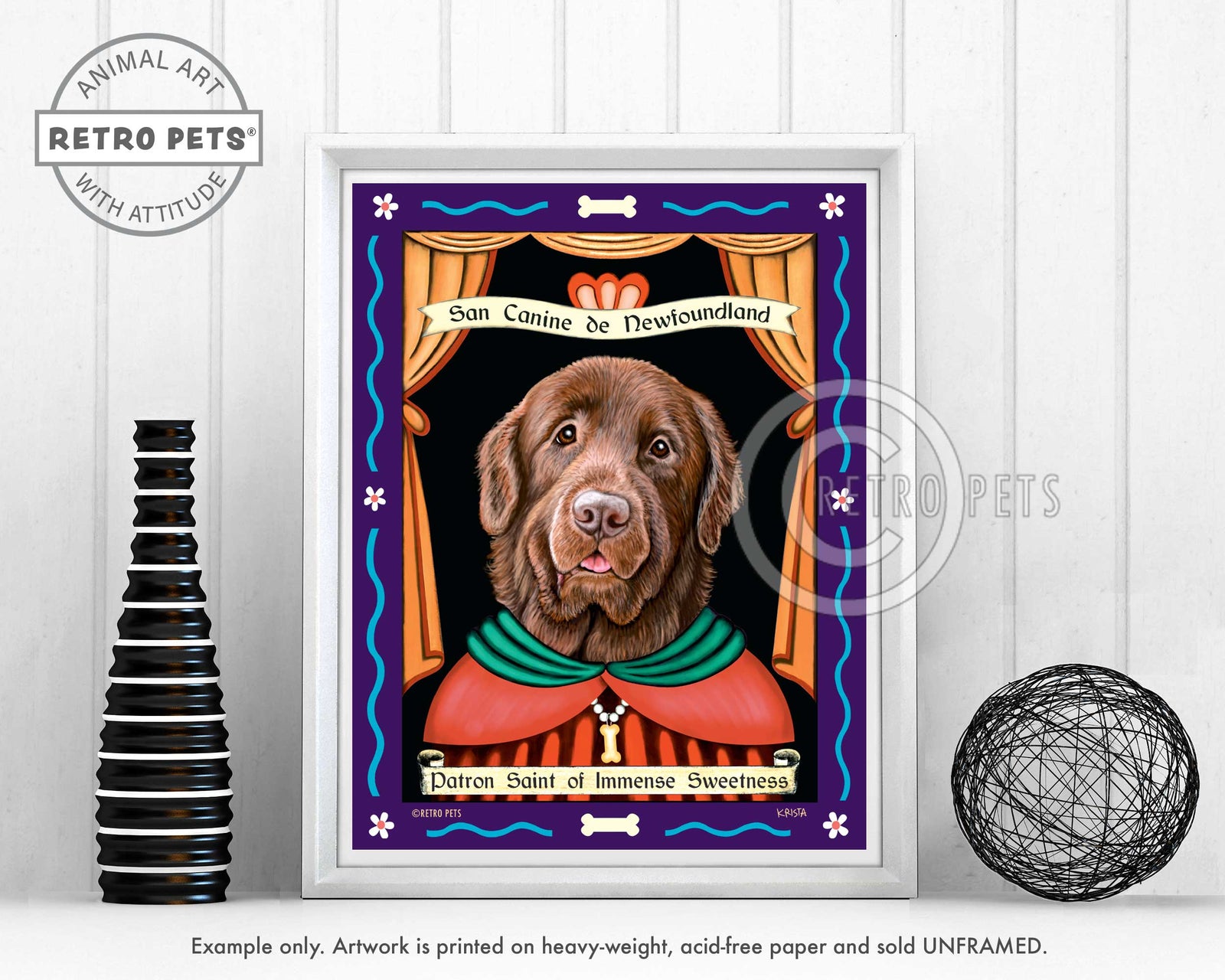 Newfoundland Art - Brown "Patron Saint of Immense Sweetness" Art Print by Krista Brooks