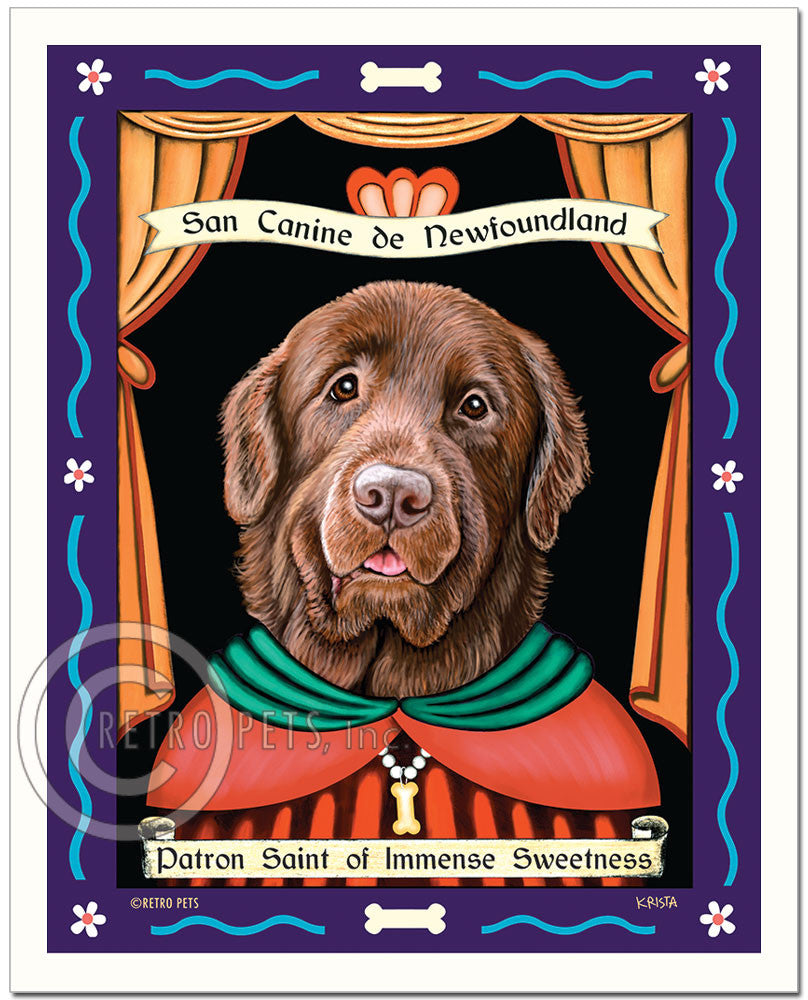 Newfoundland Art - Brown "Patron Saint of Immense Sweetness" Art Print by Krista Brooks