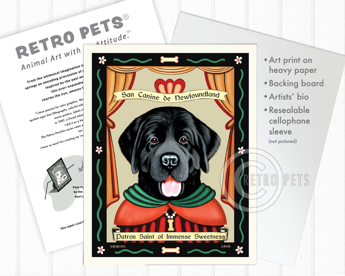 Newfoundland Art - Black "Patron Saint of Immense Sweetness" Art Print by Krista Brooks