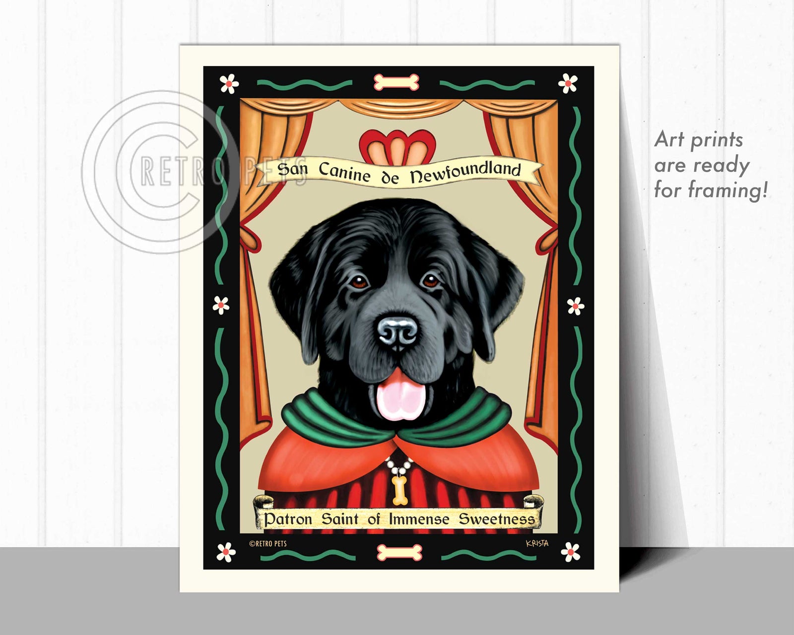 Newfoundland Art - Black "Patron Saint of Immense Sweetness" Art Print by Krista Brooks
